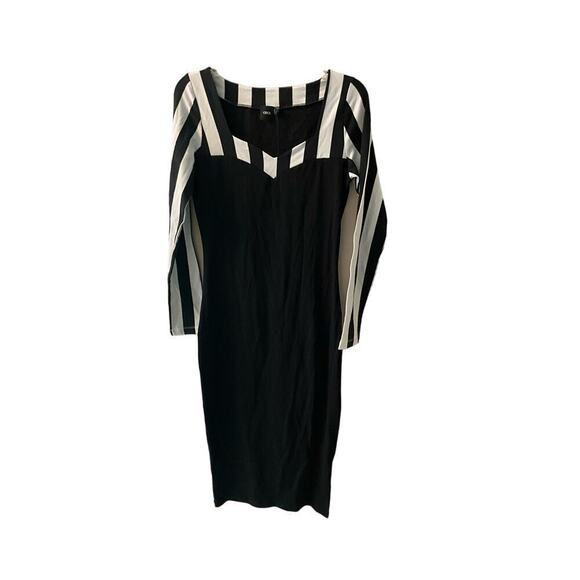 Asos Bodycon Midi Dress Women's Size 8 Black Long Sleeve Square Neck Cotton - Picture 1 of 6